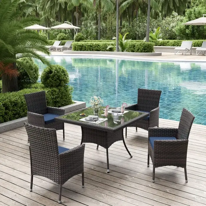 Ensemble de salle à manger de Patio 5 pièces, ensemble de meubles d'extérieur en osier toutes saison