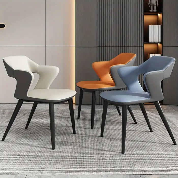 Chaise de salle à manger en cuir de Style français avec dossier, Design creux, adaptée au Clubhouse,