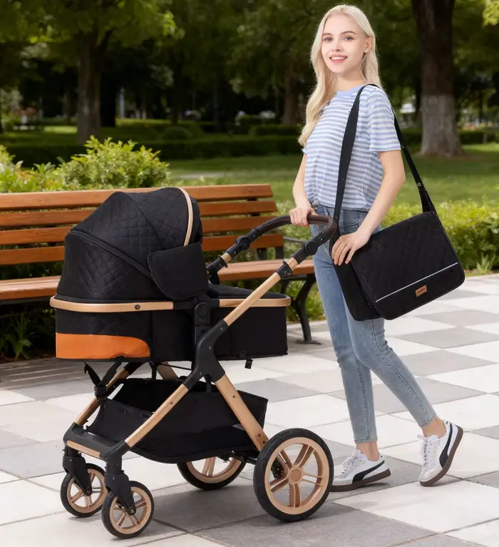 Poussette 3-en-1 avec siège auto et nacelle, poussette légère pour nourrissons, poussette multifonct